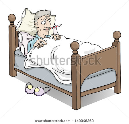 Sick Man In Bed With Fever Vector Illustration   Stock Vector
