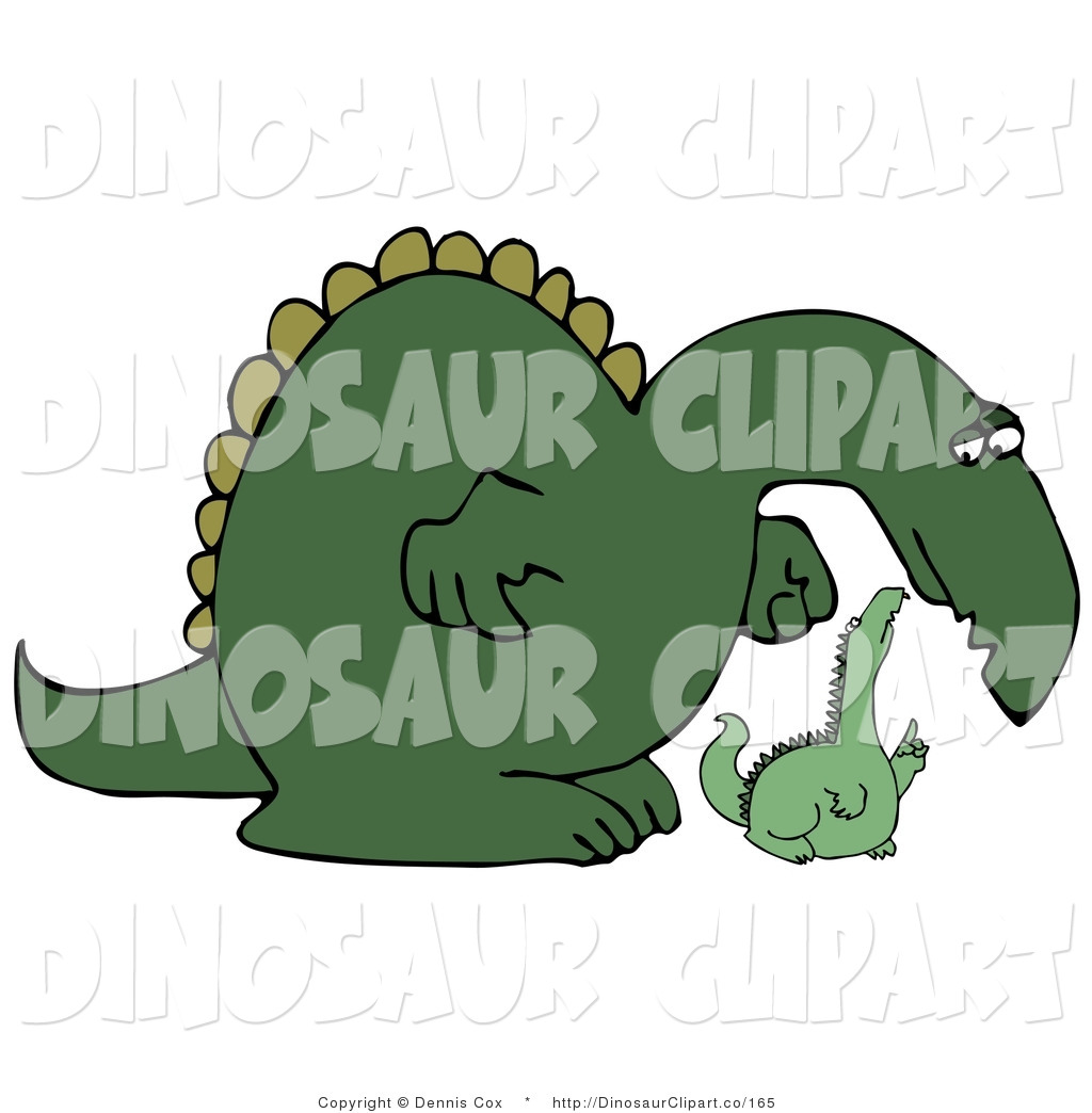 Clip Art Of A Big Green Dinosaur Bending Down To Listen To A Small    