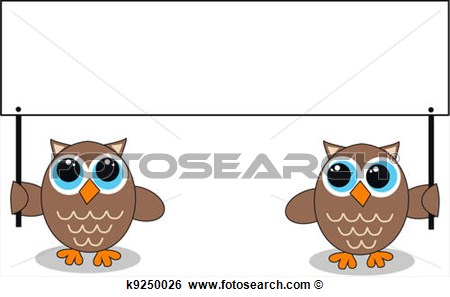 Clip Art   Two Owls With A Placard  Fotosearch   Search Clipart    
