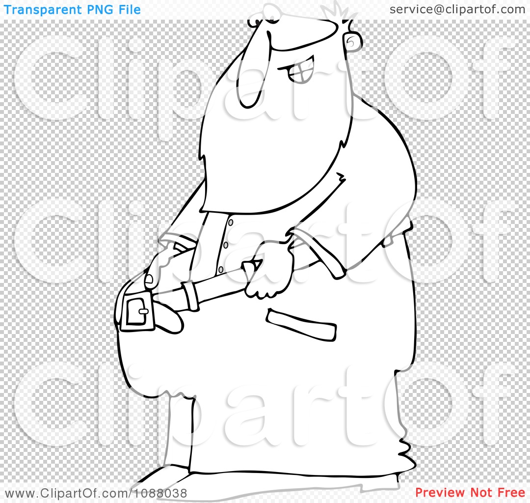 Clipart Outlined Fit Santa Holding Out His Big Pants After Losing    