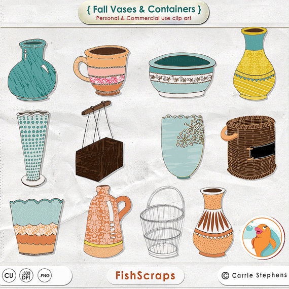 Flower Pot Clip Art Container Basket Clipart Flower Vase Digital    
