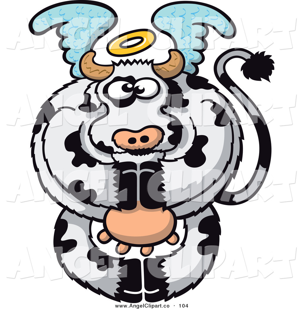 Larger Preview  Clip Art Of A Black And White Angel Cow With Gold Halo