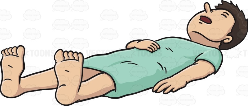 Man Is Laying Down With His Hand Over His Abdomen   Stock Cartoon