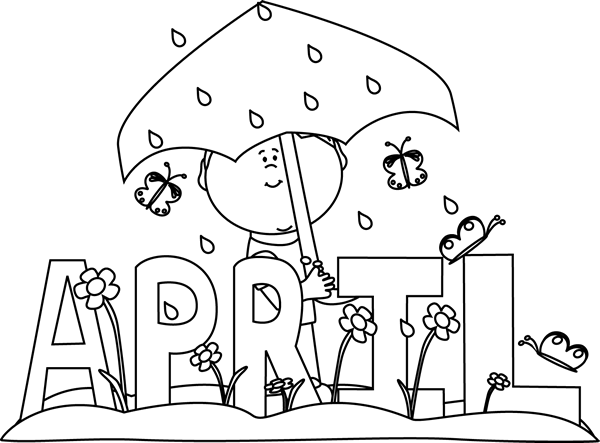 Month Of April Rain Clip Art   Black And White Month Of April Rain