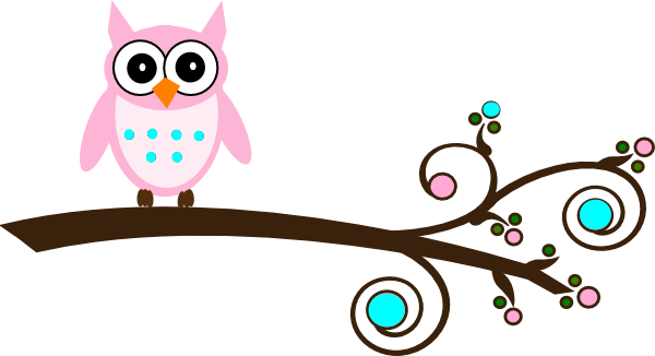Pink And Aqua Owl On Branch Clip Art   Vector Clip Art Online