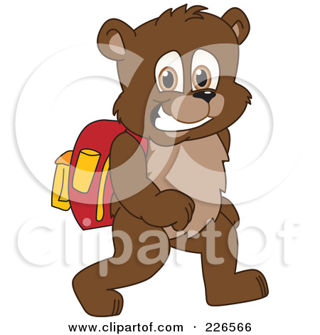 Rf  Clipart Illustration Of A Bear Cub School Mascot Walking To School