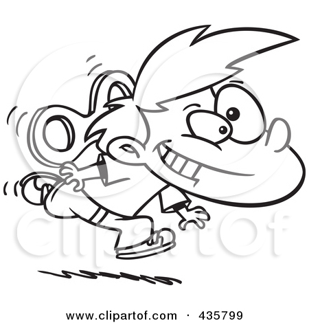 Rf  Clipart Illustration Of A Line Art Design Of A Wind Up Boy Running