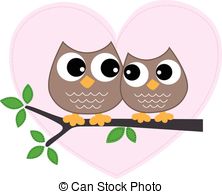 Two Sweet Brown Owls In Love Vector Clip Art