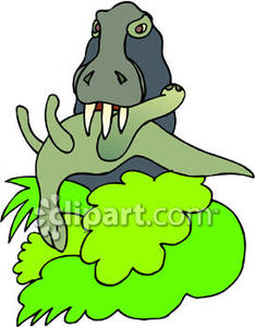 Tyrannosaur Eating A Small Dinosaur   Royalty Free Clipart Picture