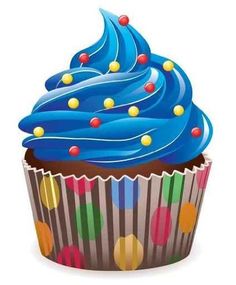 Vector Blue Cupcake With Sprinkles   24h X 20w   Peel And Stick Wall