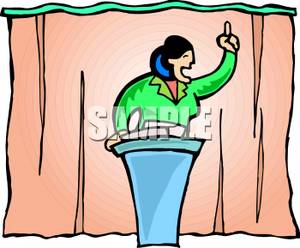 Woman Speaking At A Podium   Royalty Free Clipart Picture