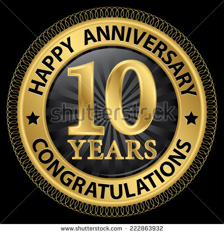 10 Years Happy Anniversary Congratulations Gold Label With Ribbon
