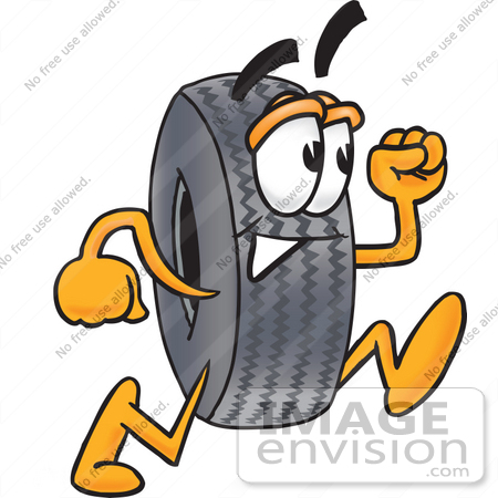 25566 Clip Art Graphic Of A Tire Character Running By Toons4biz Jpg
