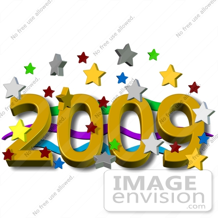 39728 Clip Art Graphic Of Colorful Stars Falling Around The New Year