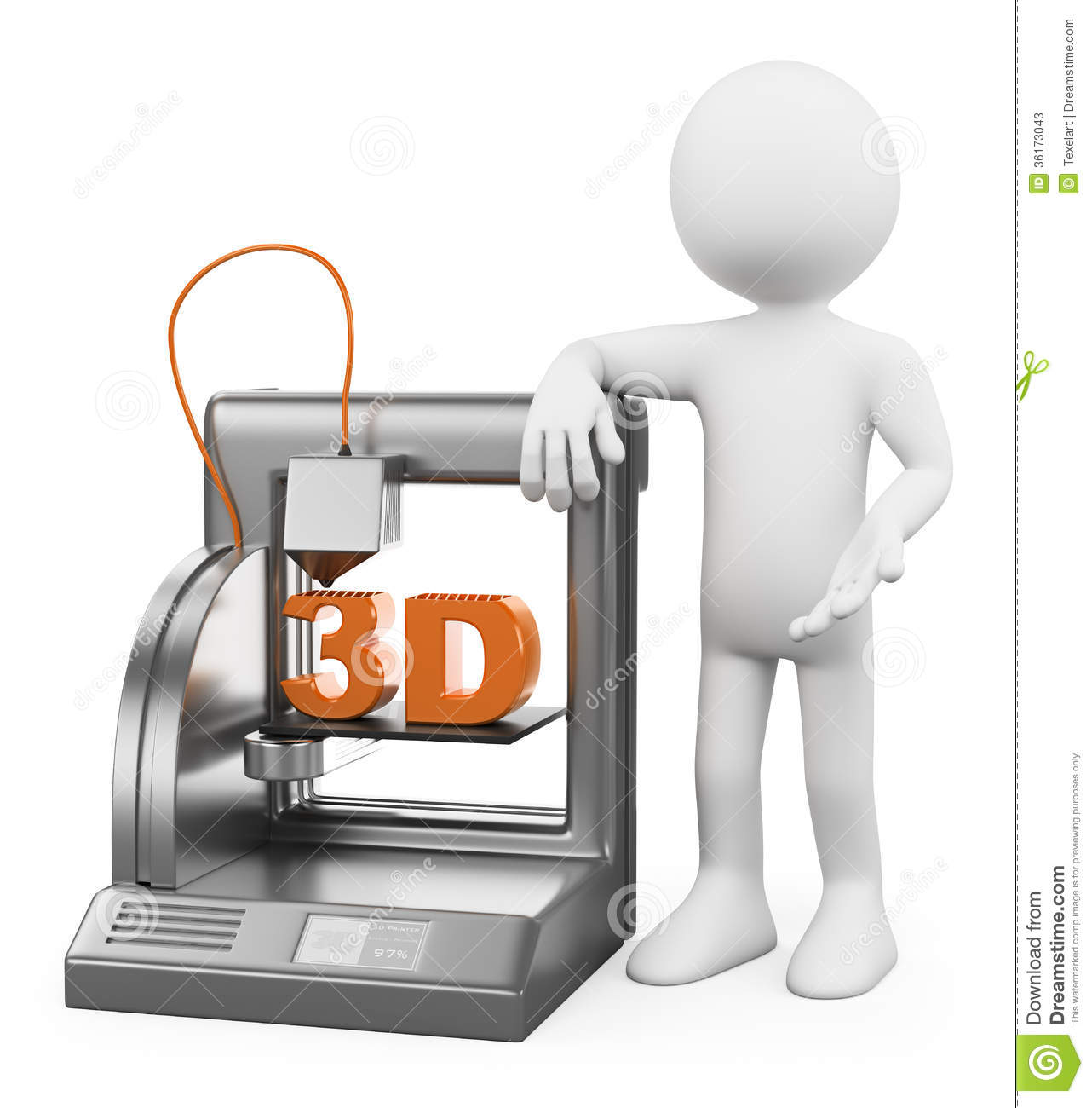 3d White People  3d Printer Fused Deposition Working  White Background    