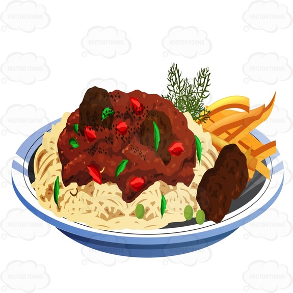 Bowl Of Pasta With Meat Sauce On Top And French Fries On The Side