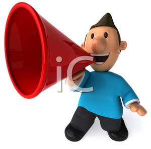 Cartoon Of A 3d Man With A Bullhorn   Royalty Free Clipart Picture