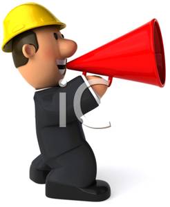 Cartoon Of A Man With A Bullhorn   Royalty Free Clipart Picture