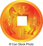 Chinese Gold Coin With Horse Symbols   Chinese Gold Coin
