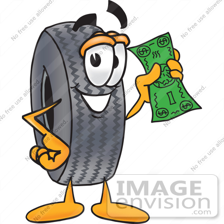 Clip Art Graphic Of A Tire Character Holding A Dollar Bill    25568 By    