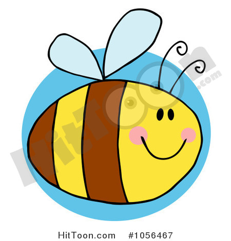 Clip Art Illustration Of A Pudgy Bee Over A Blue Circle  1056467