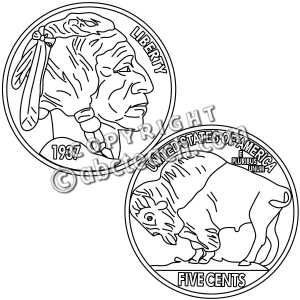 Clip Art  Indian Head Nickel B W   Preview 1