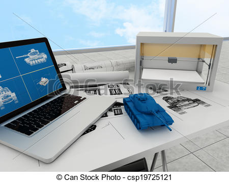 Clip Art Of 3d Printing Technology Tank   Desktop With 3d Printer 3d    