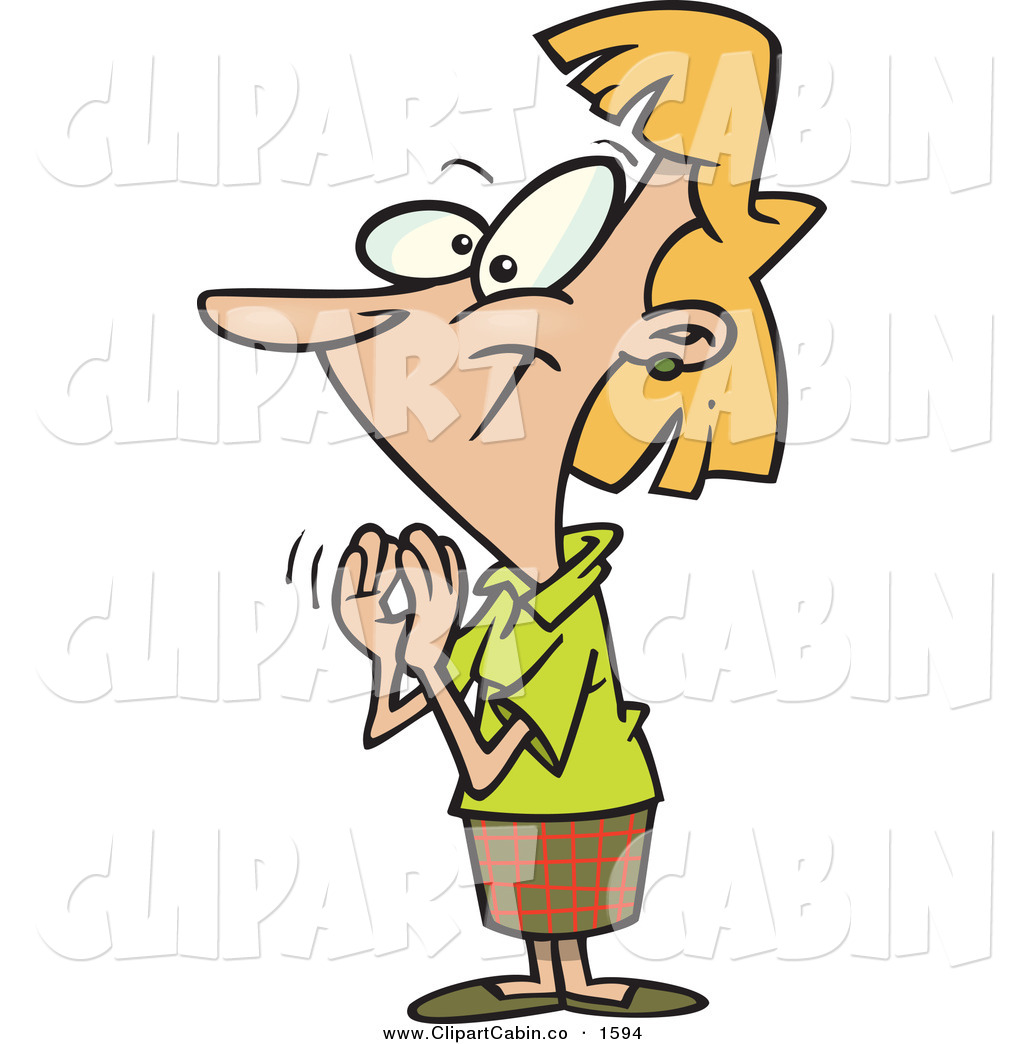 Clip Art Vector Cartoon Of A Smiling Happy White Blond Woman Clapping