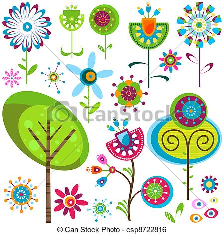Clip Art Vector Of Whimsy Flowers Set Csp8722816   Search Clipart