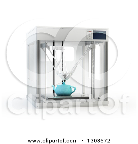 Clipart Of A 3d Printing Machine Creating A Tea Pot Prototype On    
