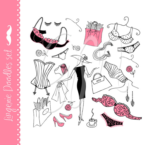 Digital Lingerie Clip Art Collage Sets Doodles Ladies Underwear