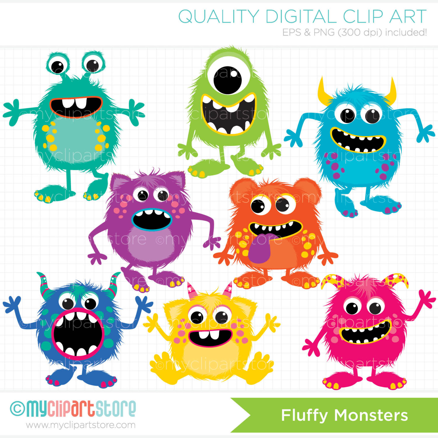 Fluffy Monsters Clip Art   Digital Clipart By Myclipartstore