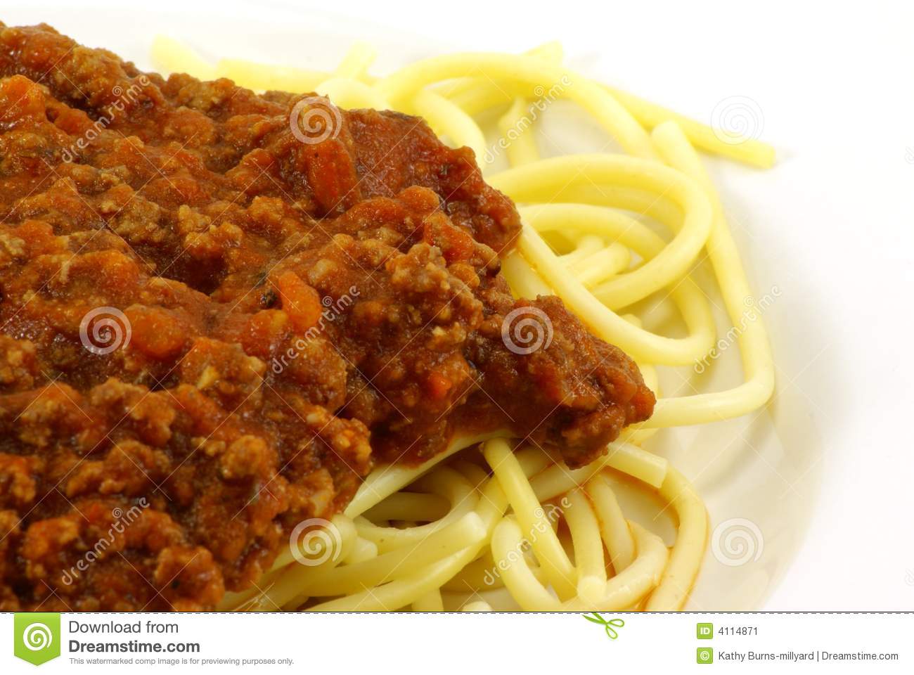 Fresh Cooked White Spaghetti Pasta And Juicy Tomato Meat Sauce Often