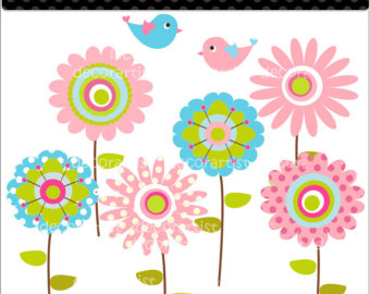 Happy Flowers 2  Instant Download And Print Png Jpg File  Pink Blue