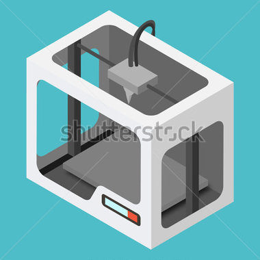 Isometric 3d Printer On A Blue Background  Vector Illustration