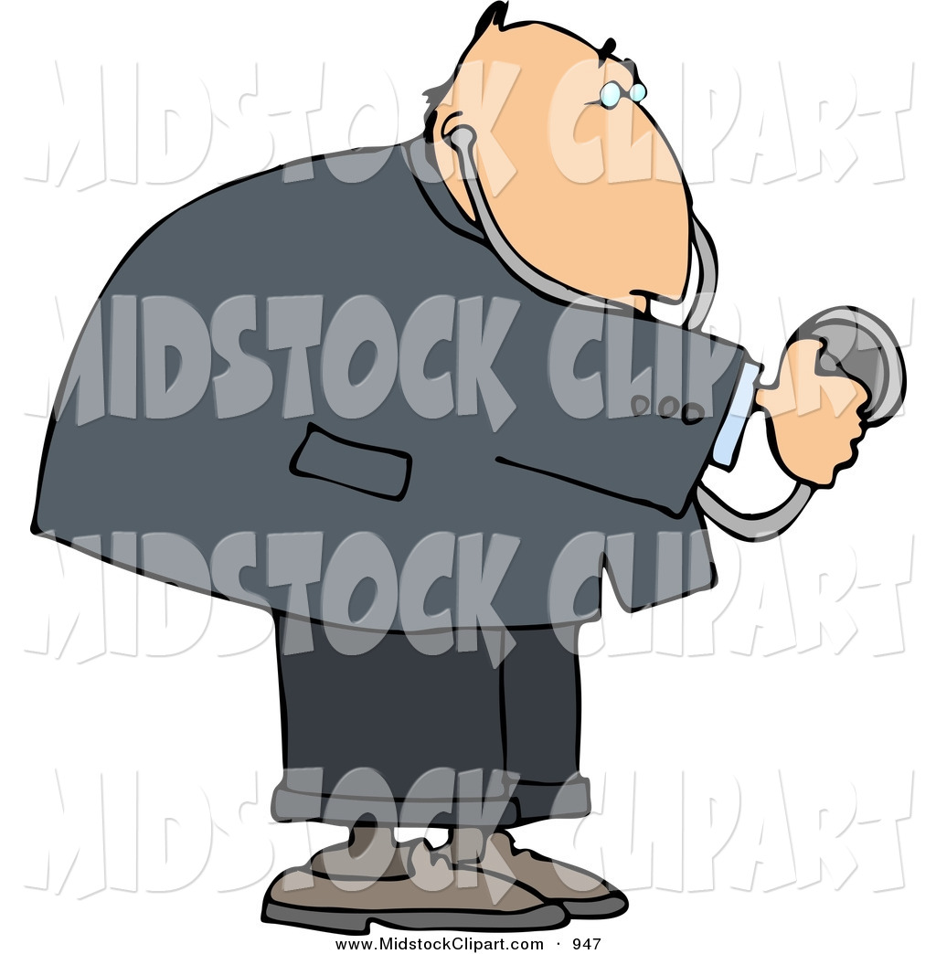 Larger Preview  Clip Art Of A Caucasian Obese Heart Doctor Using A    