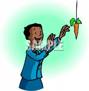 Man Reaching For A Carrot On A String   Royalty Free Clipart Picture