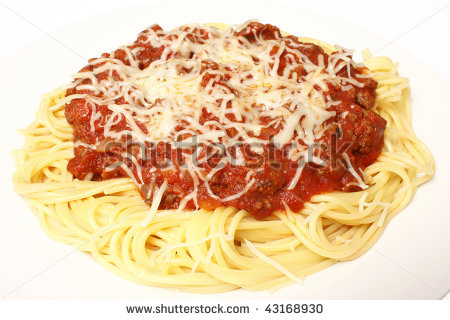 Plate Of Spaghetti With Meat Sauce  Stock Photo 43168930