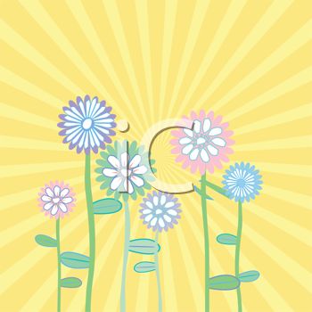 Royalty Free Clipart Image  Whimsical Spring Flowers With Rays Of The