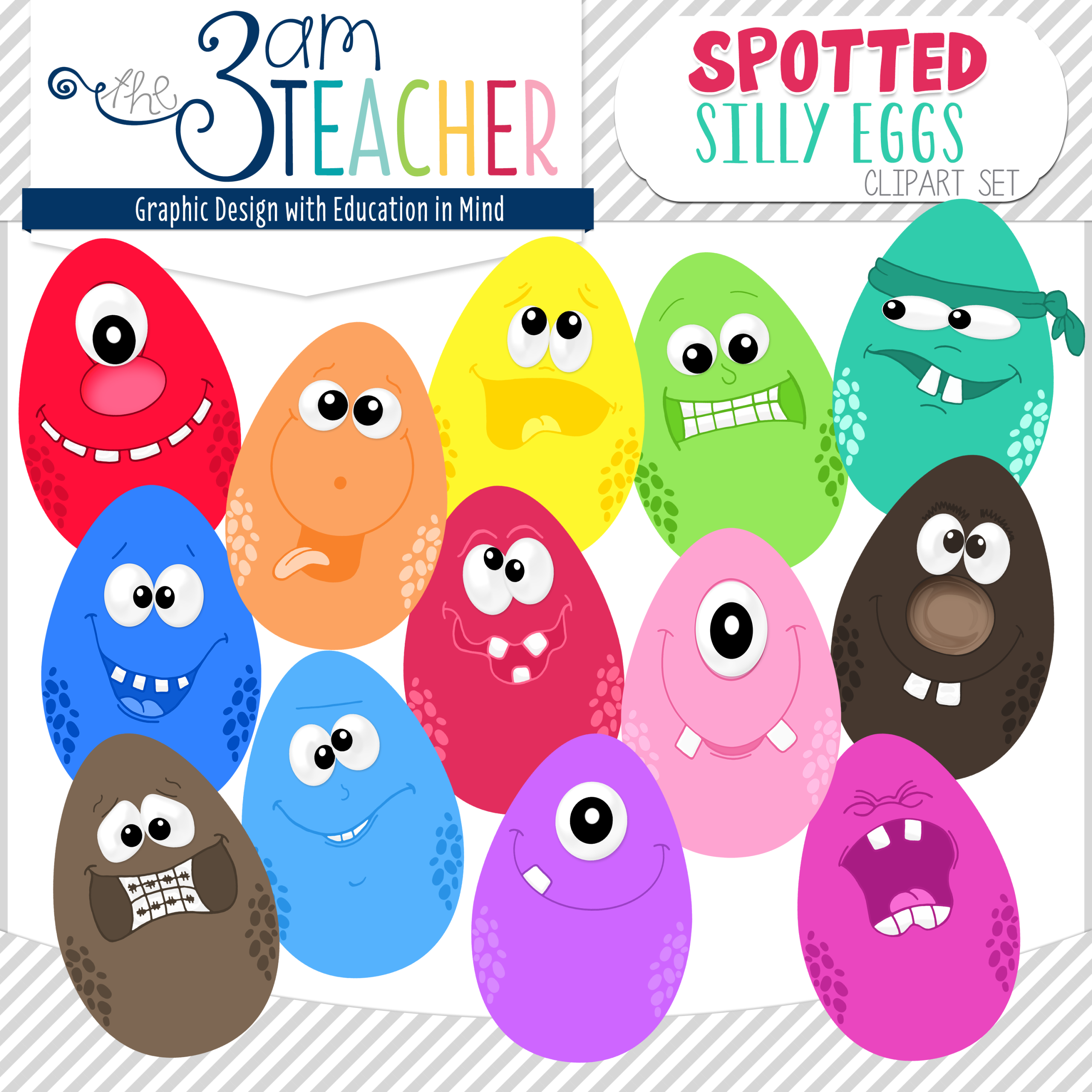 Spotted Silly Character Eggs Clip Art Set      The 3am Teacher