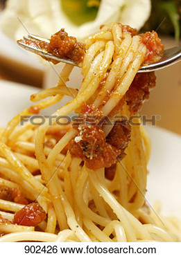 Stock Image   Spaghetti With Meat Sauce On A Fork  Fotosearch   Search
