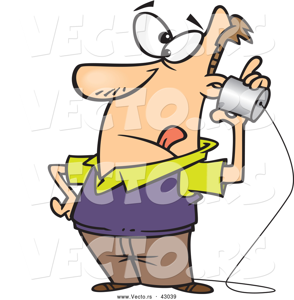       Vector Of A Cartoon Man Using Can Phone With String By Ron Leishman