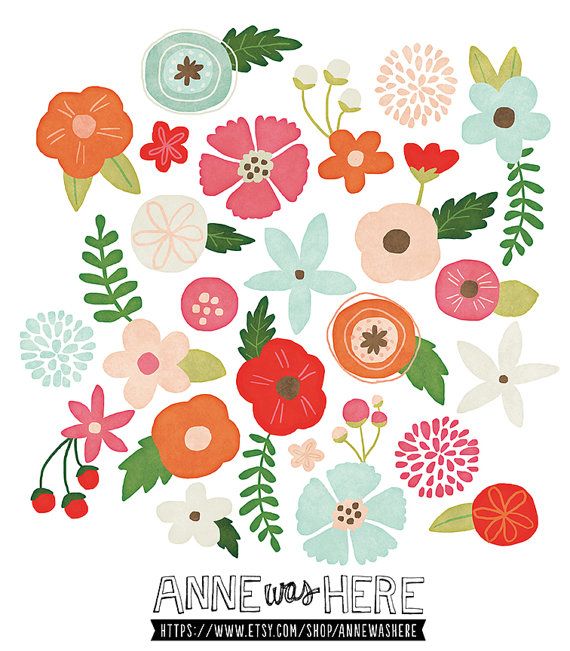 Whimsical Flowers Digital Clipart Illustrations By Annewashere  5 00