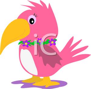 Whimsical Pink Parrot With Flowers Around It S Neck   Royalty Free