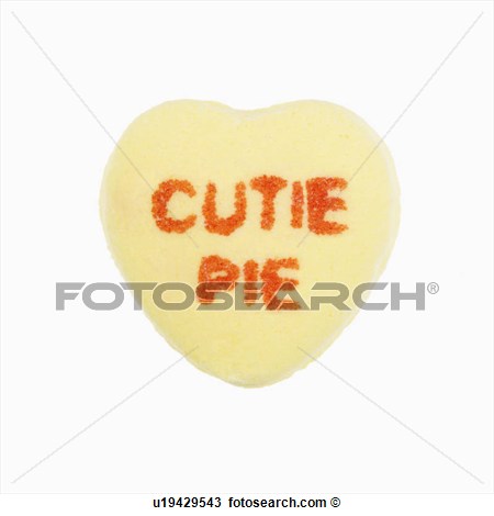 Yellow Candy Heart That Reads Cutie Pie Against White Background  View