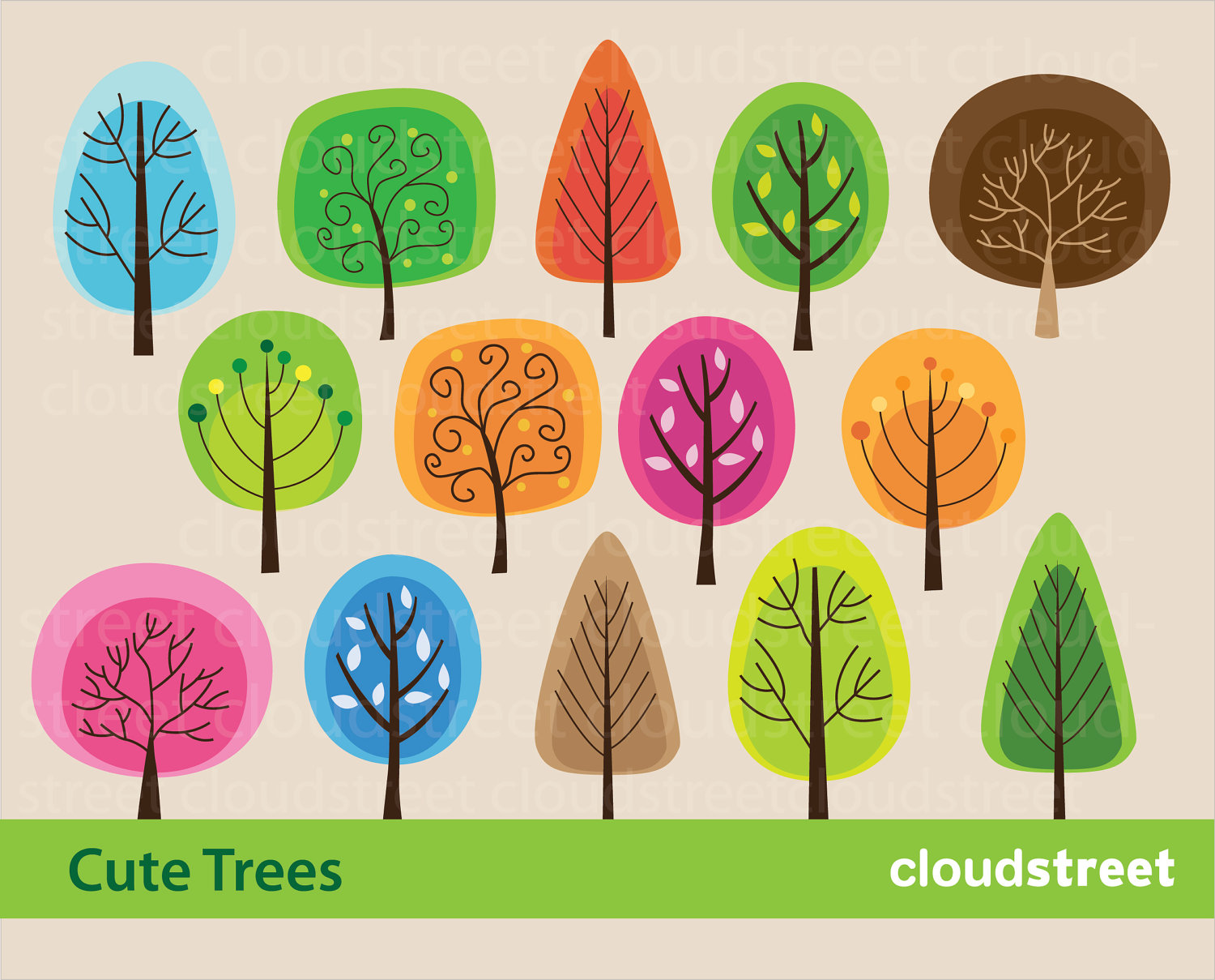 Buy 2 Get 1 Free Cute Trees Clip Art For By Cloudstreetlab On Etsy