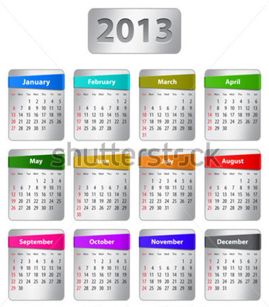 Calendar For 2013 Year With Colorful Stickers  Vector Illustration