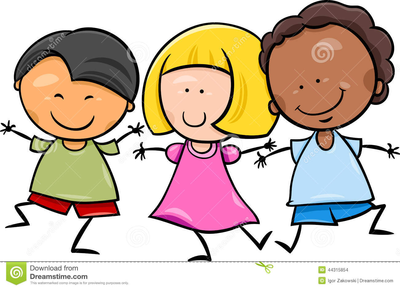 Cartoon Illustration Of Cute Happy Multicultural Children Boys And