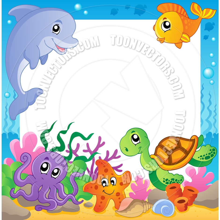 Cartoon Sign Frame With Underwater Animals By Clairev   Toon Vectors    