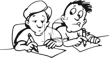 Cheating Or Copying Off Another Kid   Royalty Free Clip Art Picture
